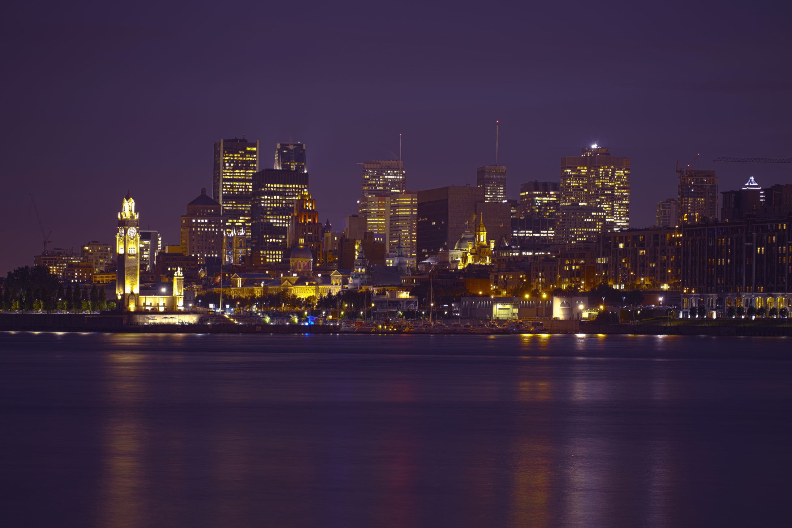Montreal's city skyline at night.