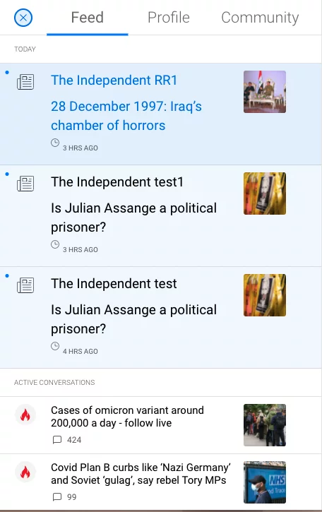 The Independent's community feed.